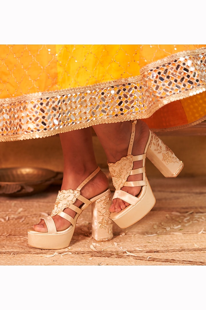 Ivory Satin Heels by TIESTA at Pernia's Pop Up Shop