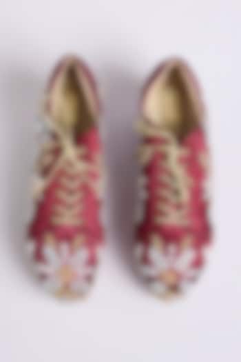 Maroon Raw Silk Sneakers by TIESTA at Pernia's Pop Up Shop