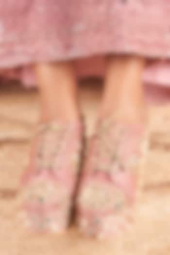 Dusty Pink Raw Silk Heels by TIESTA at Pernia's Pop Up Shop