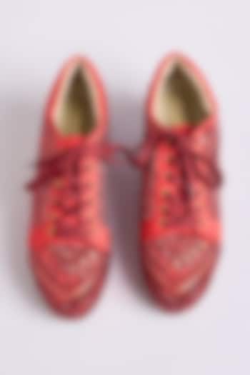 Red Raw Silk Sneakers by TIESTA at Pernia's Pop Up Shop