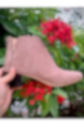 Blush Pink Faux Suede Leather Boots by TIESTA at Pernia's Pop Up