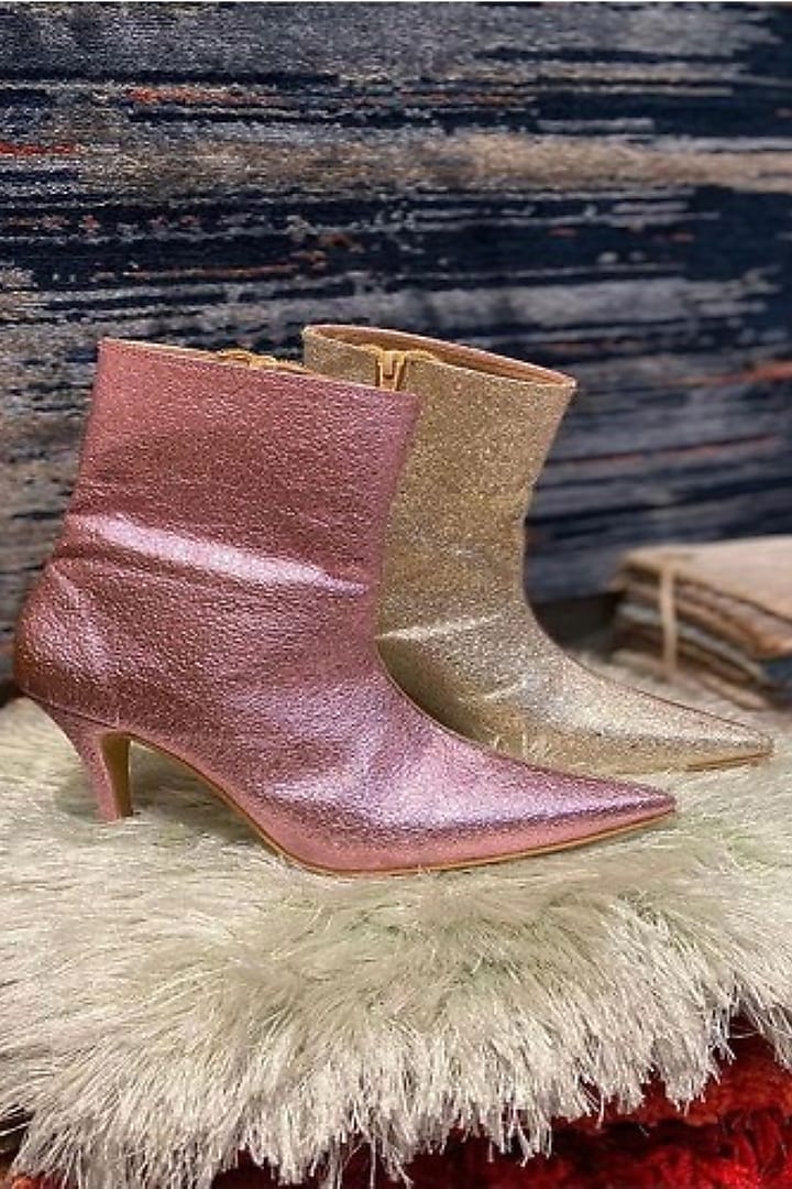 Pink Faux Leather Boots by TIESTA at Pernia's Pop Up Shop
