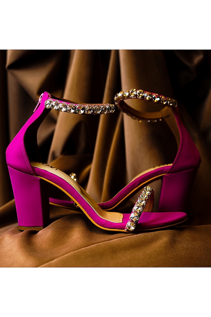 Pink Faux Leather Block Heels by TIESTA