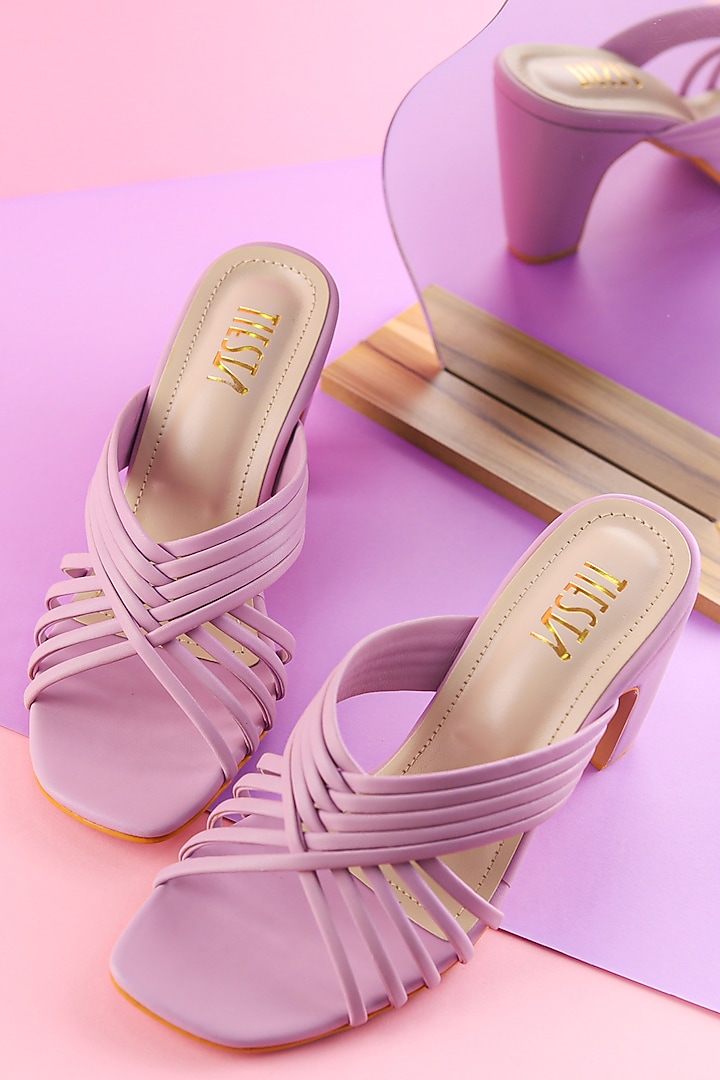 Purple Faux Leather Block Heels by TIESTA at Pernia's Pop Up Shop