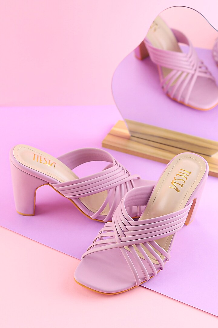 Purple Faux Leather Block Heels by TIESTA at Pernia's Pop Up Shop