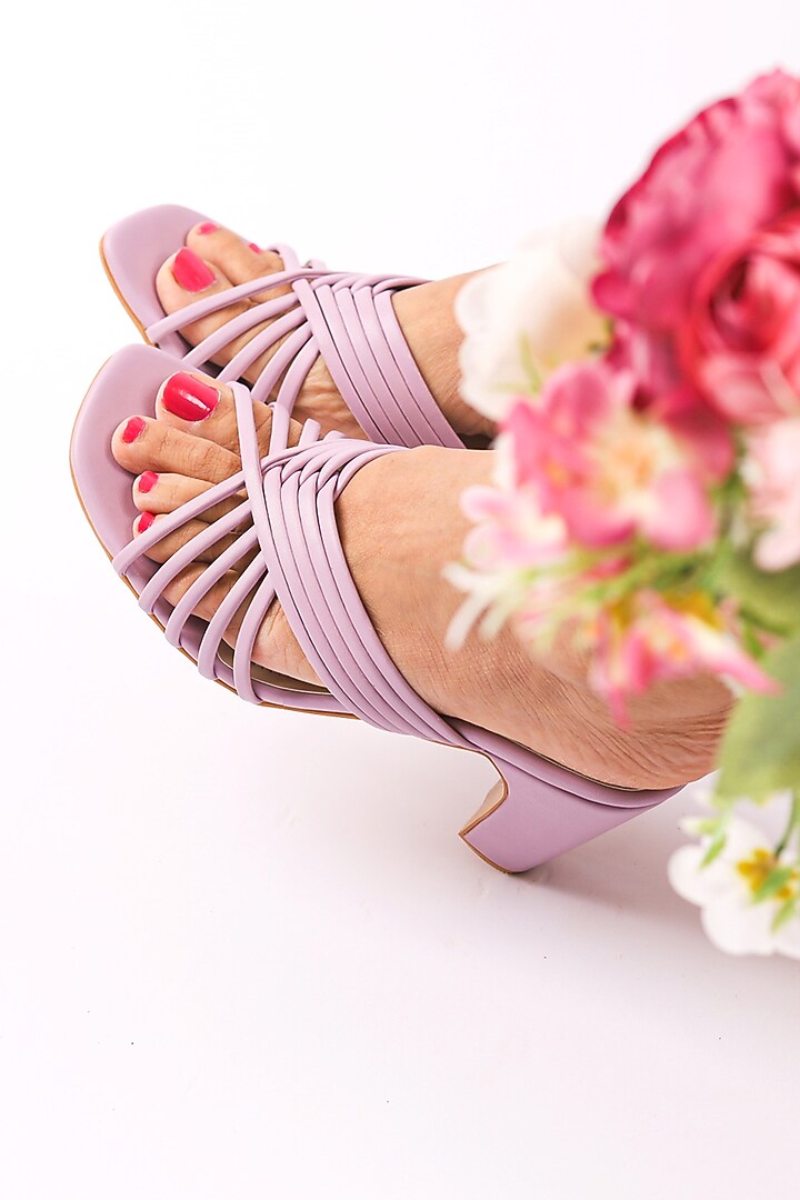 Purple Faux Leather Block Heels by TIESTA at Pernia's Pop Up Shop