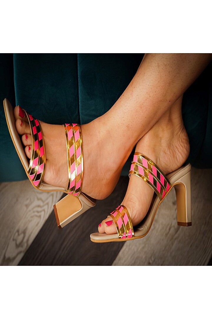 Pink Faux Leather Block Heels by TIESTA at Pernia's Pop Up Shop