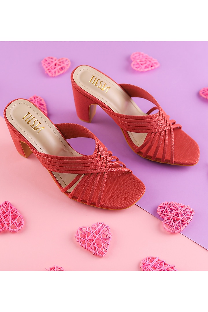Pink Faux Leather Block Heels by TIESTA at Pernia's Pop Up Shop