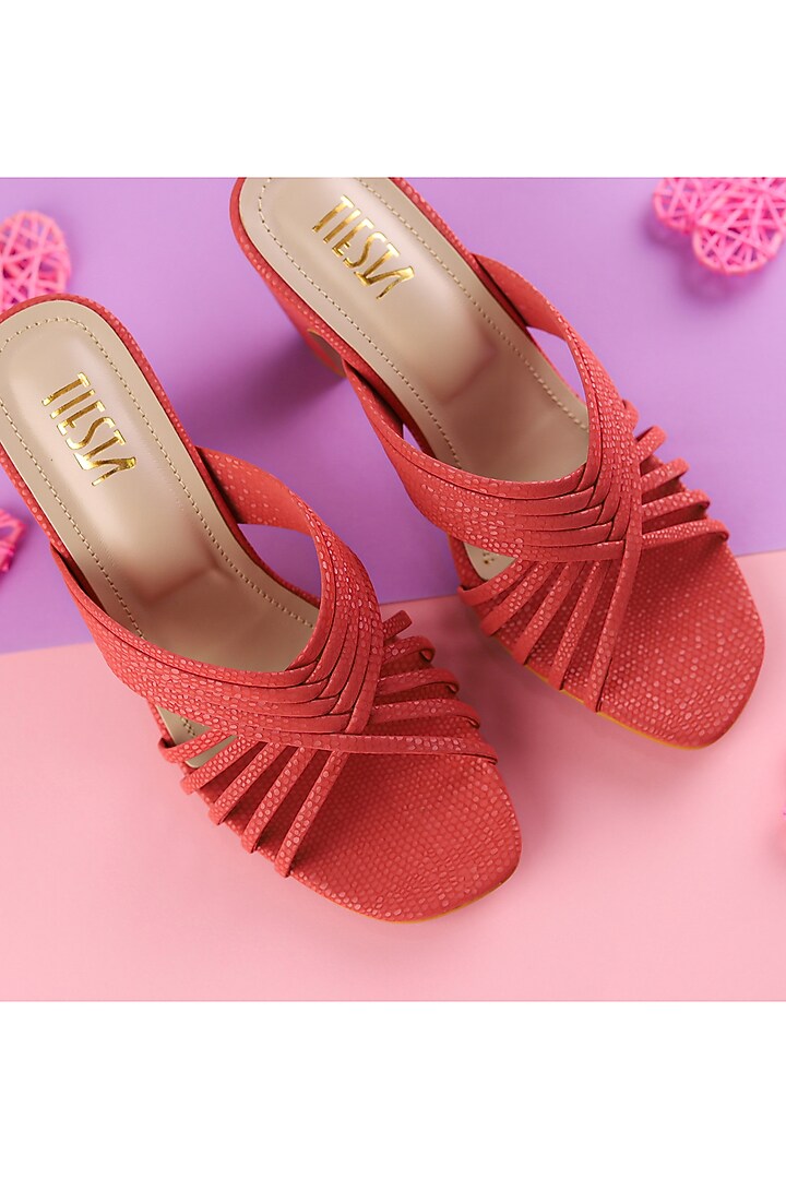 Pink Faux Leather Block Heels by TIESTA at Pernia's Pop Up Shop
