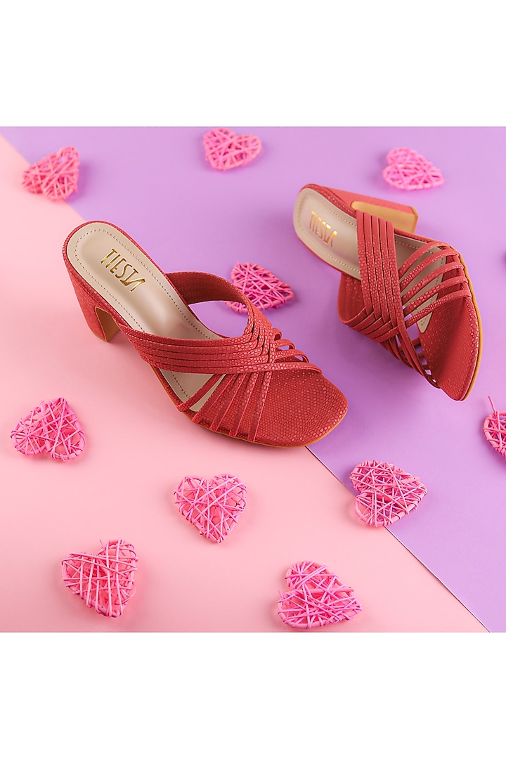 Pink Faux Leather Block Heels by TIESTA at Pernia's Pop Up Shop