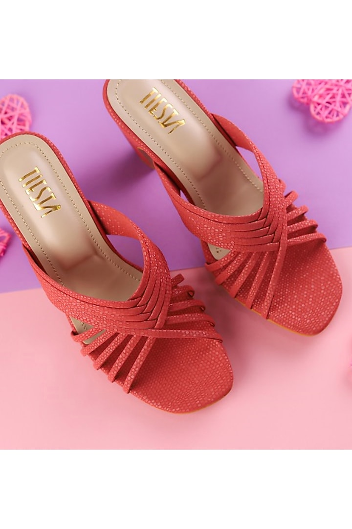 Pink Faux Leather Block Heels by TIESTA at Pernia's Pop Up Shop