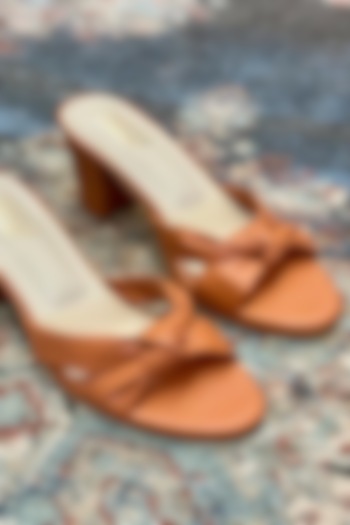 Brown Faux Leather Block Heels by TIESTA at Pernia's Pop Up Shop