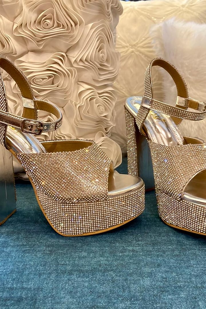 Silver Faux Leather Block Heels by TIESTA at Pernia's Pop Up Shop