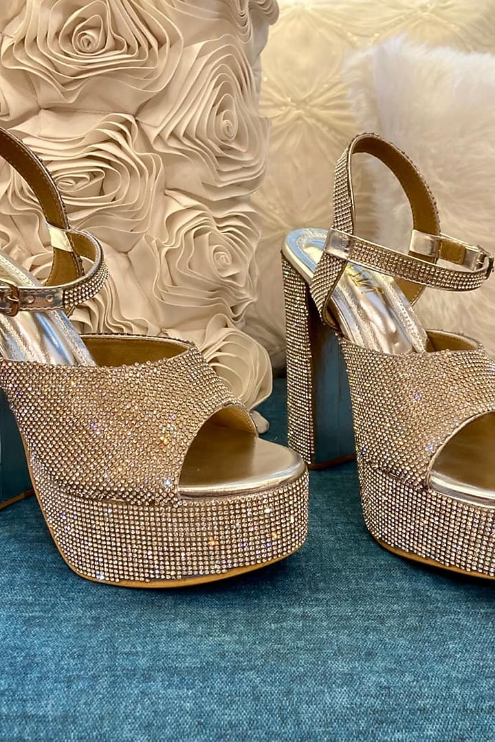 Silver Faux Leather Block Heels by TIESTA at Pernia's Pop Up Shop