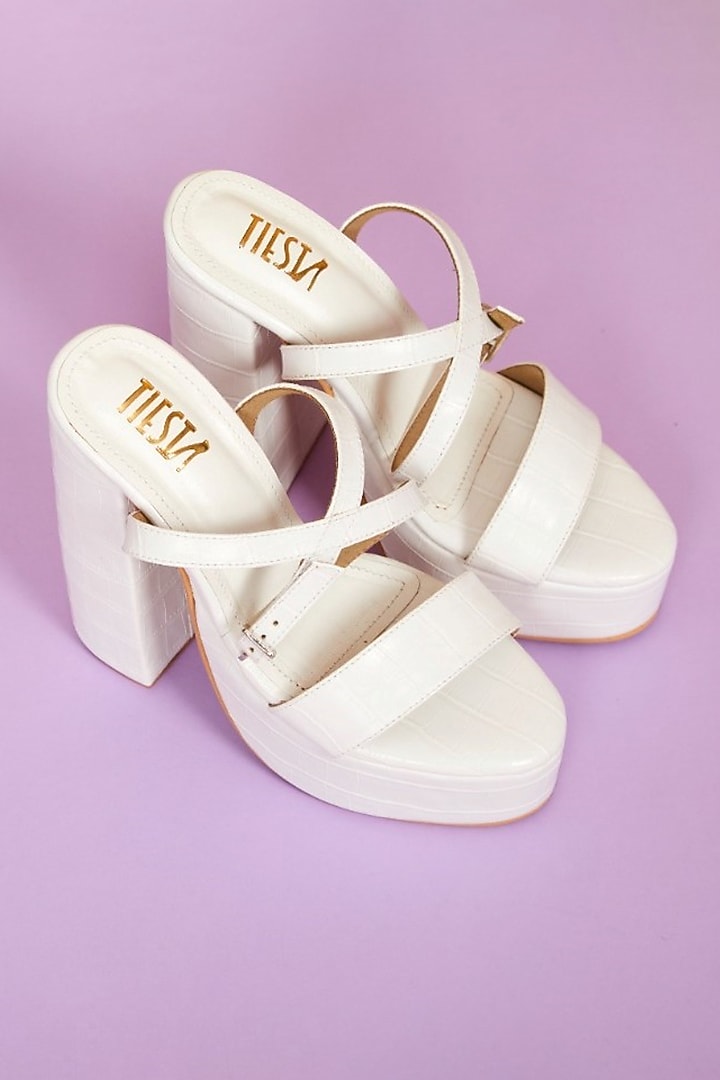 White Faux Leather Heels by TIESTA at Pernia's Pop Up Shop