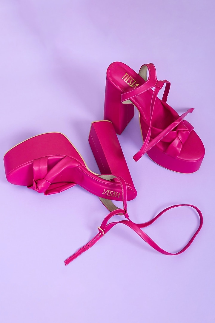 Pink Faux Leather Heels by TIESTA at Pernia's Pop Up Shop