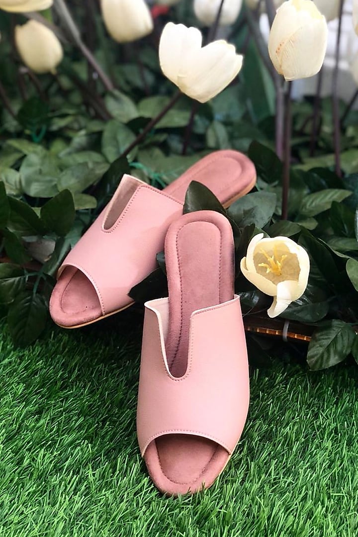 Pink Faux Leather Sliders by TIESTA at Pernia's Pop Up Shop