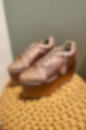 Rose Gold Satin & Faux Leather Sneaker Wedges by TIESTA at Pernia's Pop Up Shop