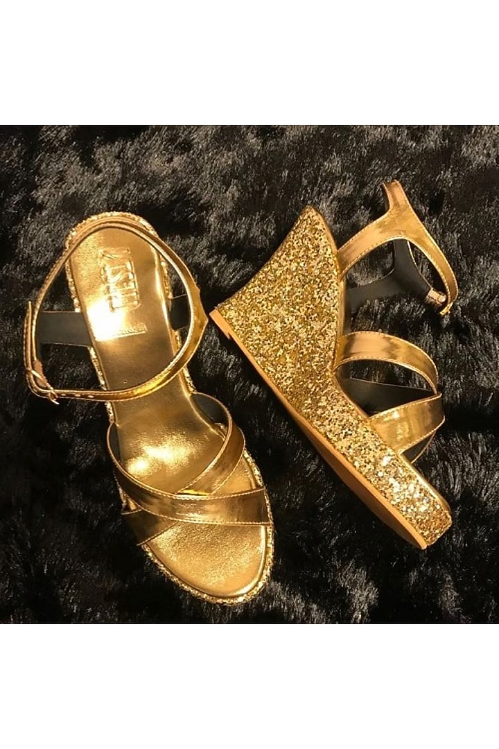 Gold Faux Leather Wedges by TIESTA at Pernia's Pop Up Shop