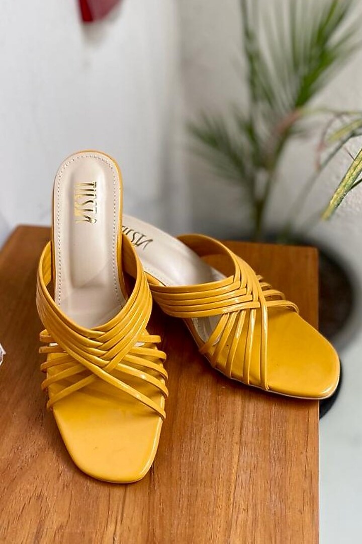 Yellow Faux Leather Sandals by TIESTA at Pernia's Pop Up Shop
