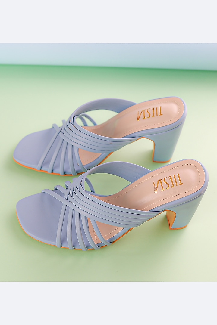 Light Blue Faux Leather Heels by TIESTA at Pernia's Pop Up Shop