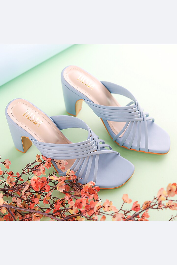Light Blue Faux Leather Heels by TIESTA at Pernia's Pop Up Shop