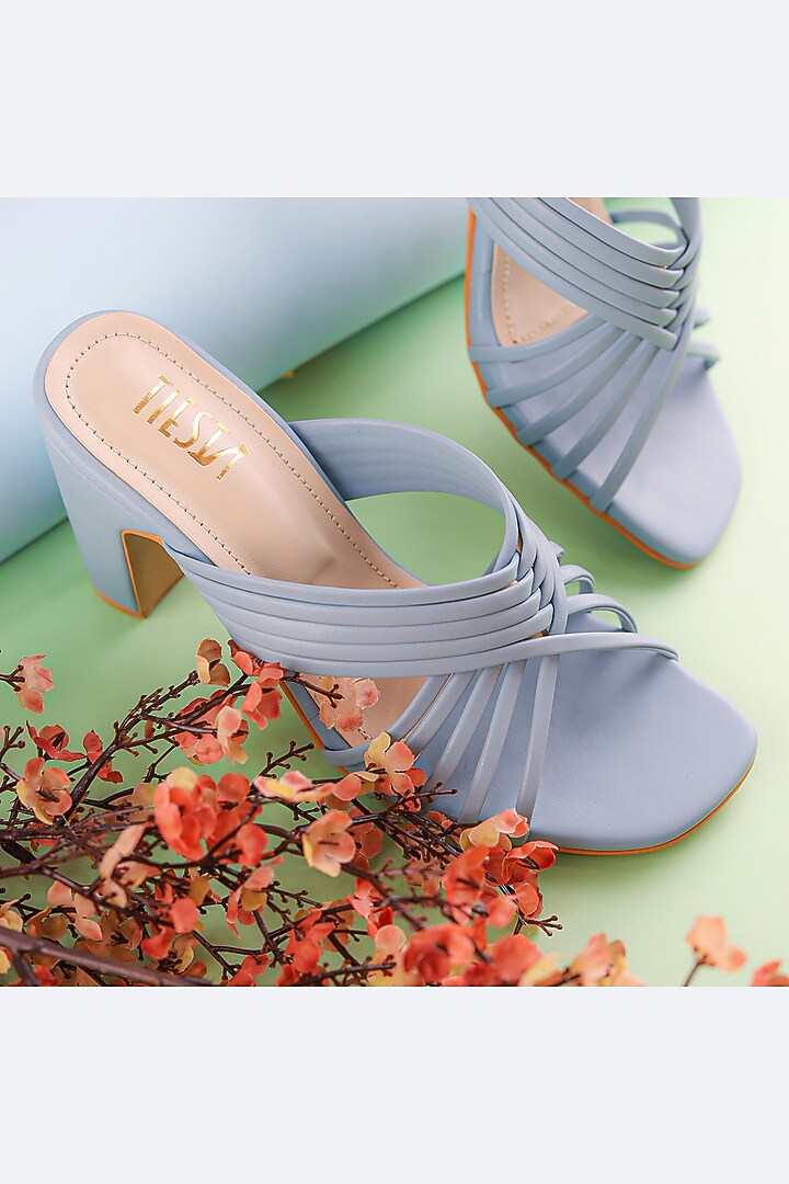 Light Blue Faux Leather Heels by TIESTA at Pernia's Pop Up Shop