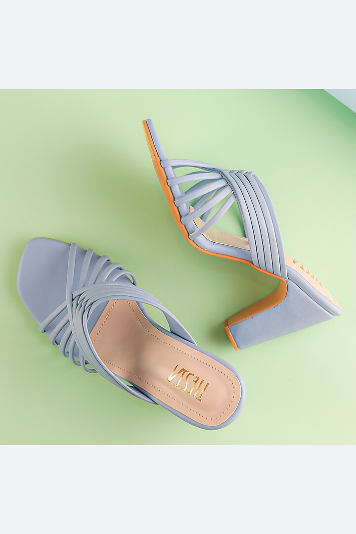 Light Blue Faux Leather Heels by TIESTA at Pernia's Pop Up Shop