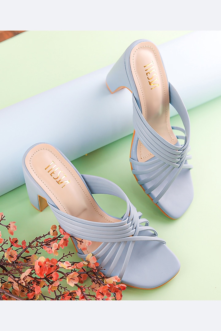 Light Blue Faux Leather Heels by TIESTA at Pernia's Pop Up Shop