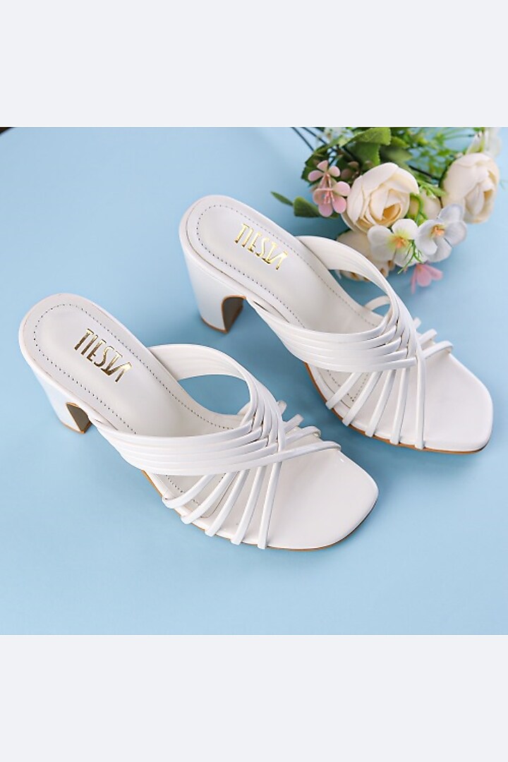 White Faux Leather Heels by TIESTA at Pernia's Pop Up Shop