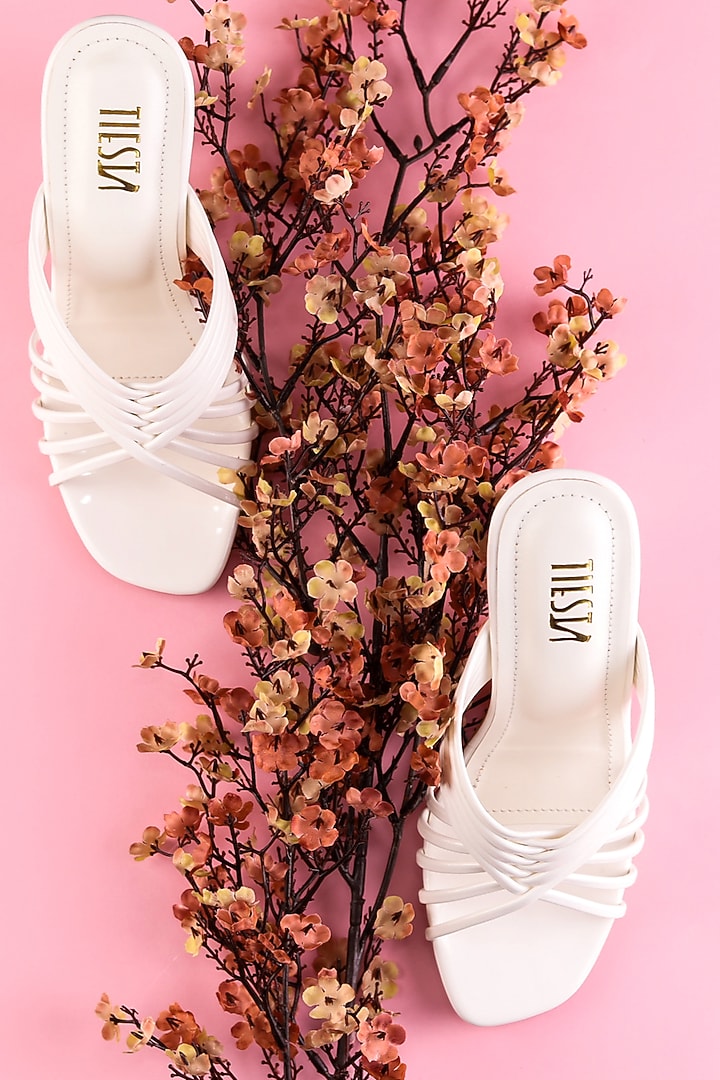 White Faux Leather Heels by TIESTA at Pernia's Pop Up Shop