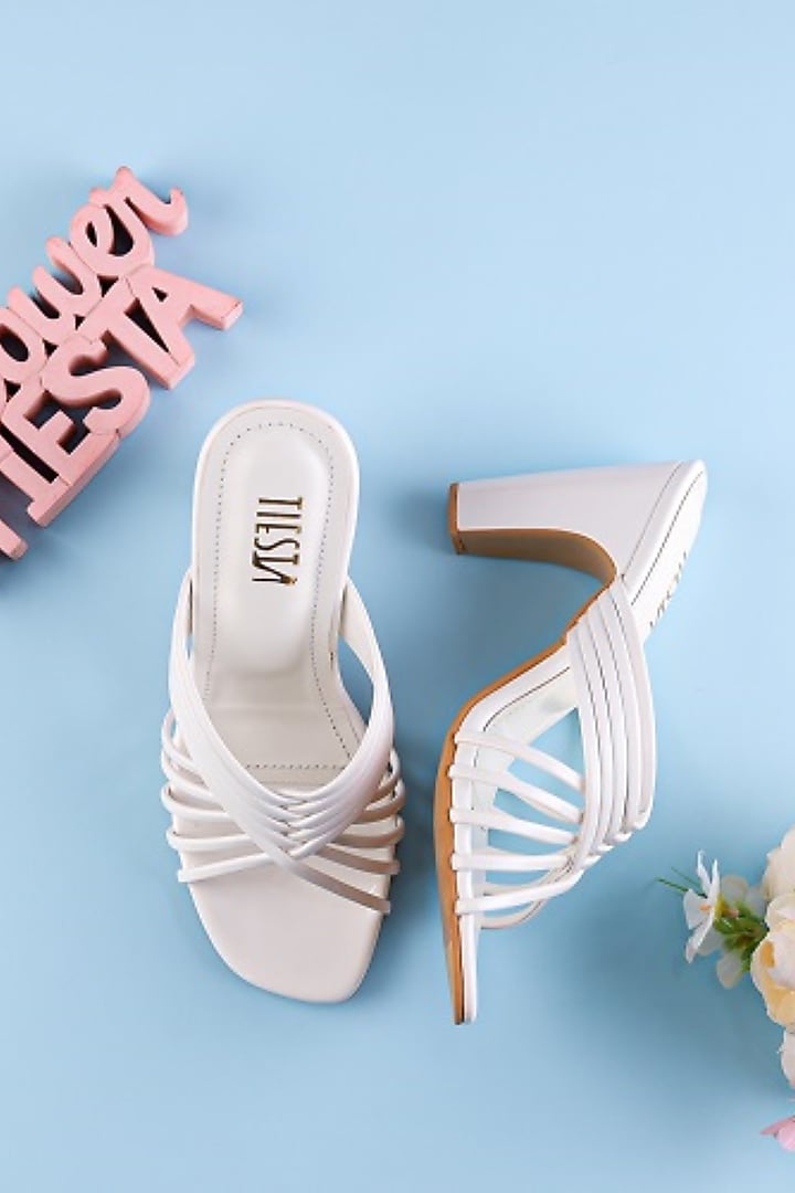 White Faux Leather Heels by TIESTA at Pernia's Pop Up Shop