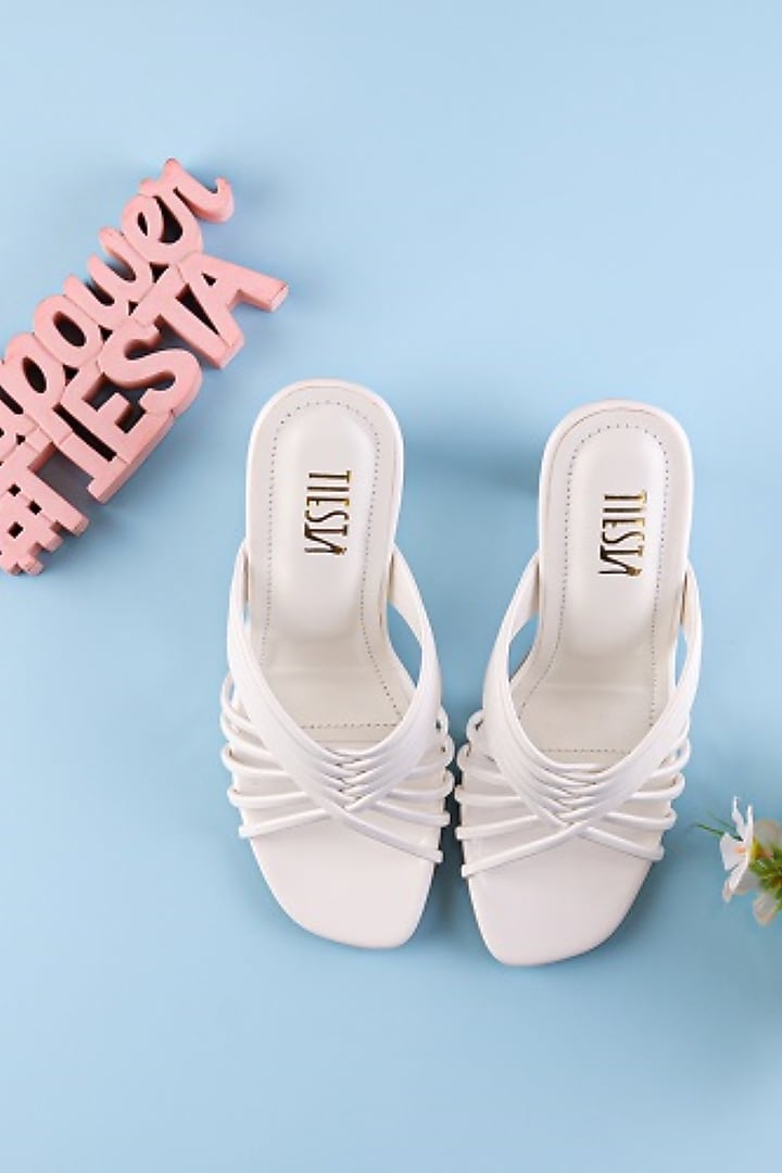 White Faux Leather Heels by TIESTA at Pernia's Pop Up Shop