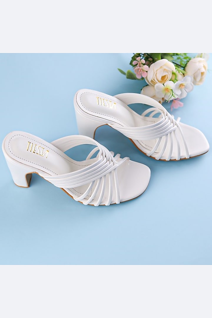 White Faux Leather Heels by TIESTA at Pernia's Pop Up Shop