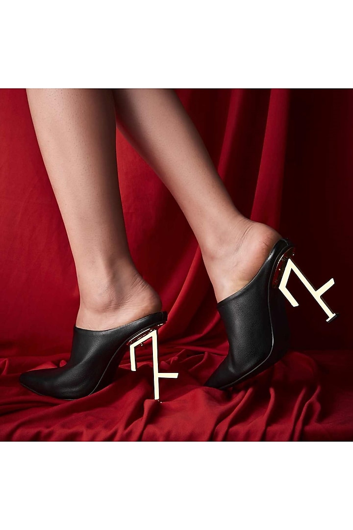 Black Faux Leather Heels by TIESTA