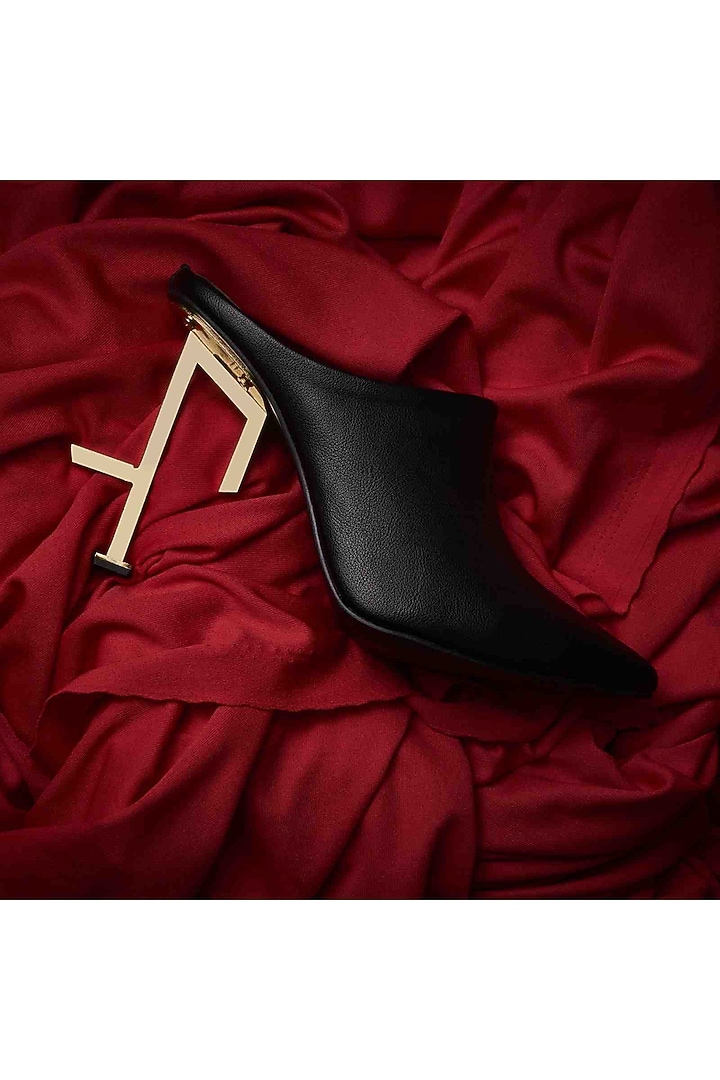 Black Faux Leather Heels by TIESTA at Pernia's Pop Up Shop