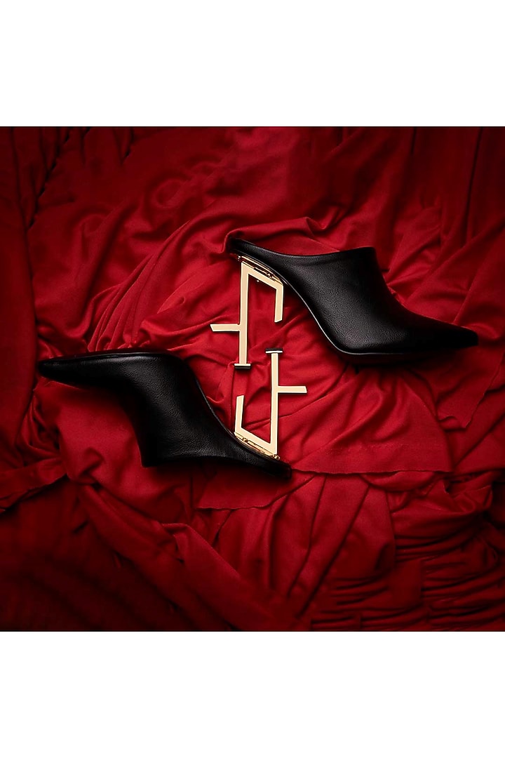 Black Faux Leather Heels by TIESTA at Pernia's Pop Up Shop