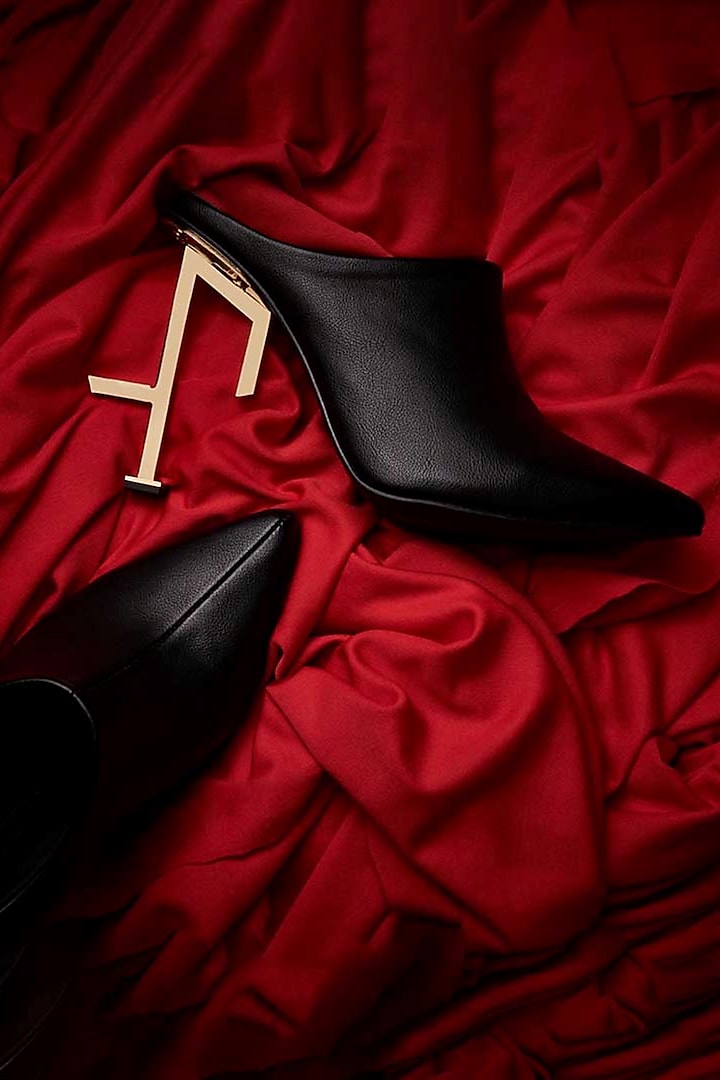 Black Faux Leather Heels by TIESTA at Pernia's Pop Up Shop