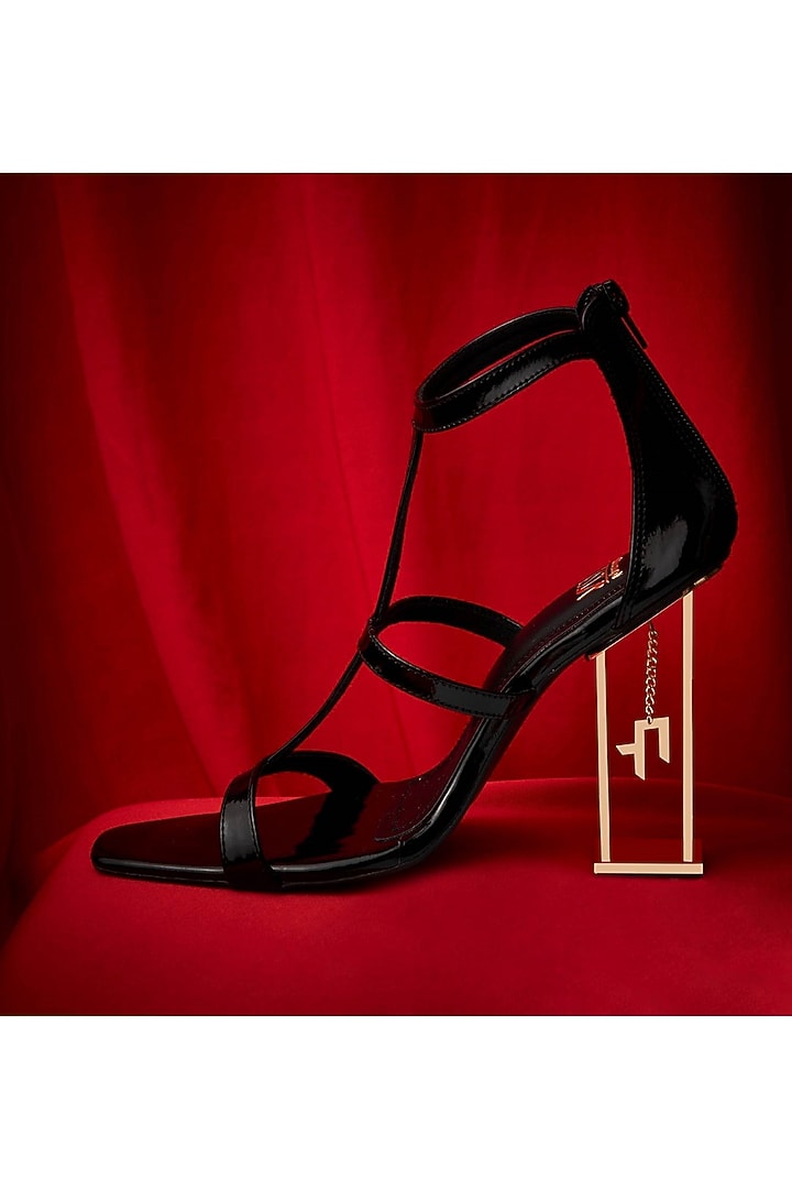Black Faux Leather Heels by TIESTA at Pernia's Pop Up Shop