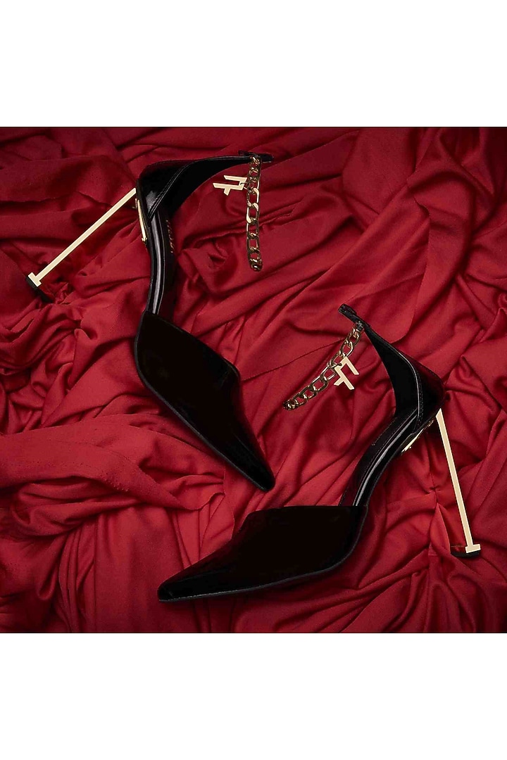 Black Faux Leather Heels by TIESTA at Pernia's Pop Up Shop