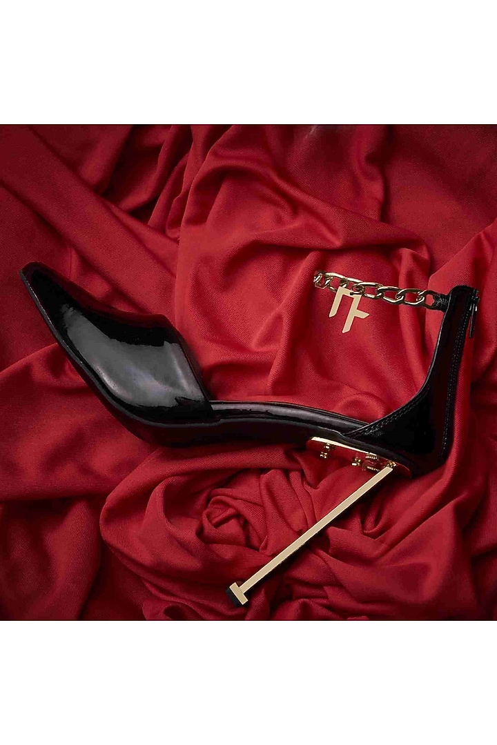 Black Faux Leather Heels by TIESTA at Pernia's Pop Up Shop