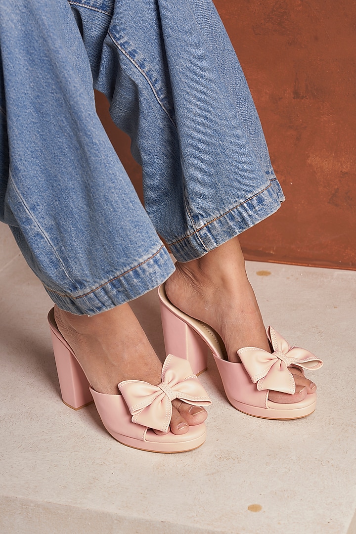 Pink Faux Leather Block Heels by TIESTA at Pernia's Pop Up Shop