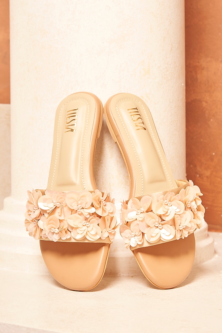 Nude Faux Leather Flats by TIESTA at Pernia's Pop Up Shop