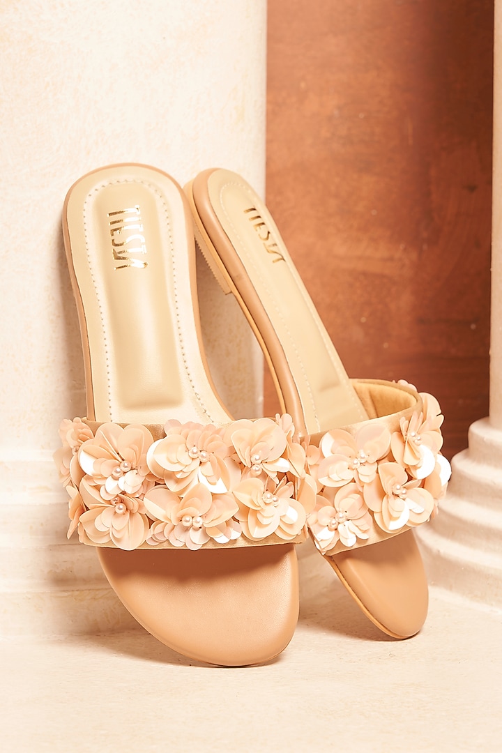 Nude Faux Leather Flats by TIESTA at Pernia's Pop Up Shop