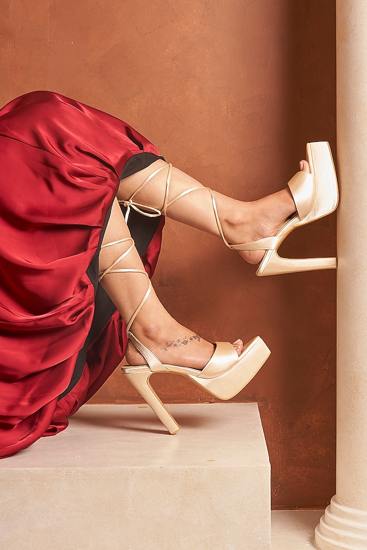 Light Gold Satin Heels by TIESTA at Pernia's Pop Up Shop