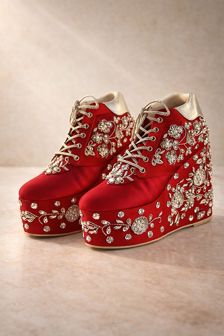 Red Satin Sneakers by TIESTA at Pernia's Pop Up Shop
