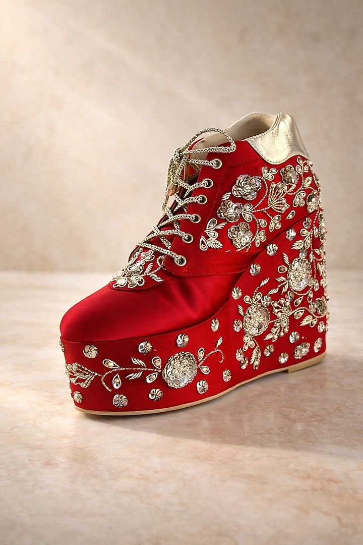 Red Satin Sneakers by TIESTA at Pernia's Pop Up Shop