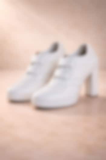 White Faux Leather Heels by TIESTA at Pernia's Pop Up Shop