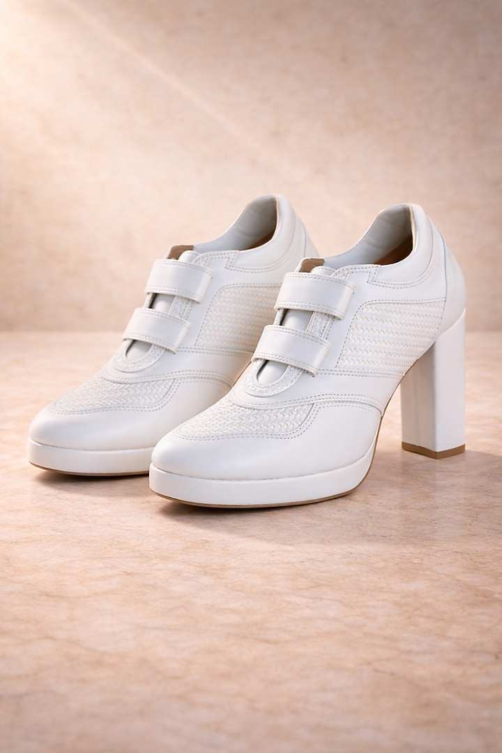 White Faux Leather Heels by TIESTA at Pernia's Pop Up Shop