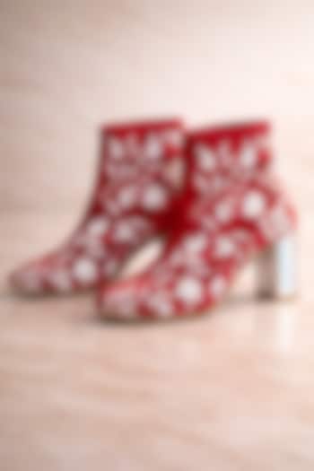 Red Satin & Foil Boots by TIESTA at Pernia's Pop Up Shop